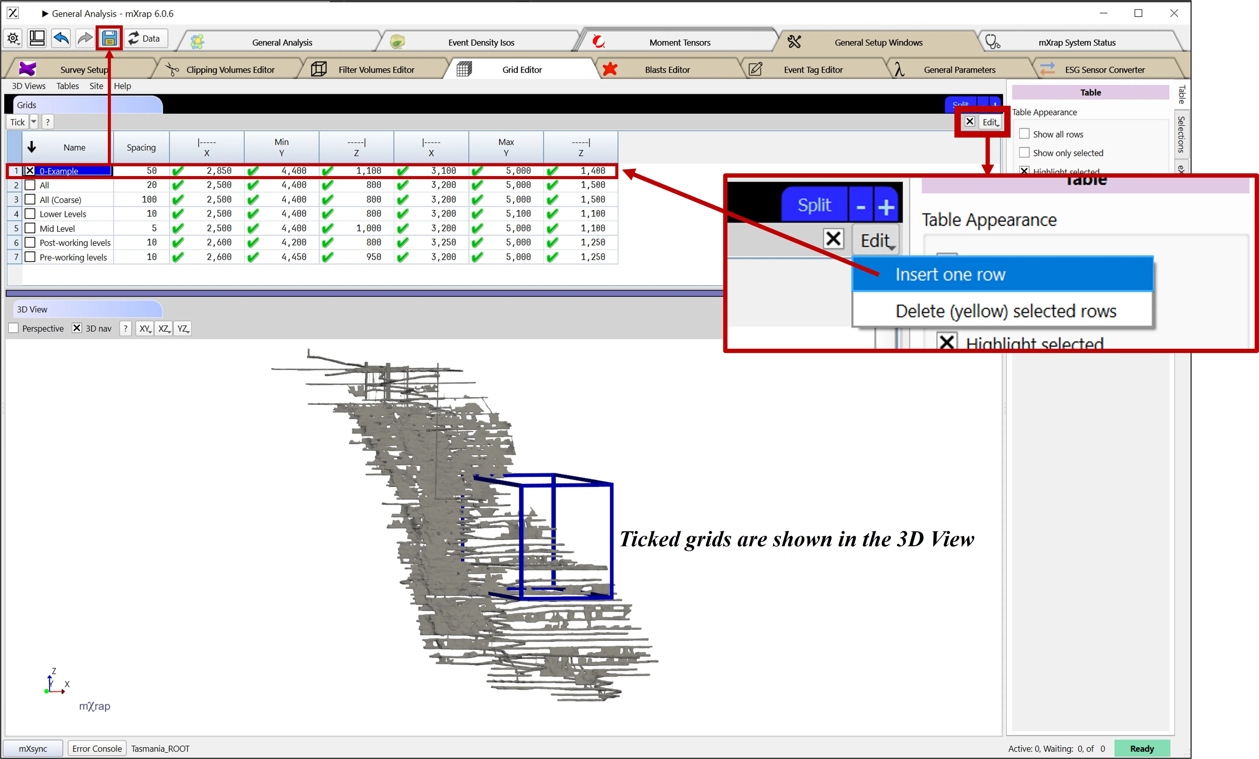 Grid Editor showing 'Add new row' option in the Edit dropdown menu