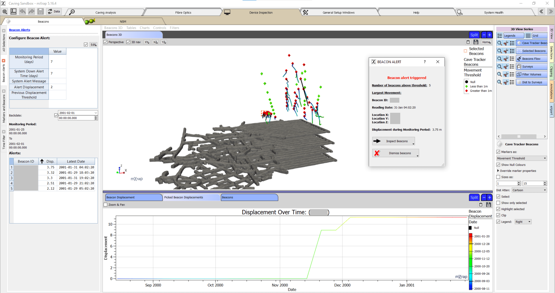 Cave tracker beacon inspection window