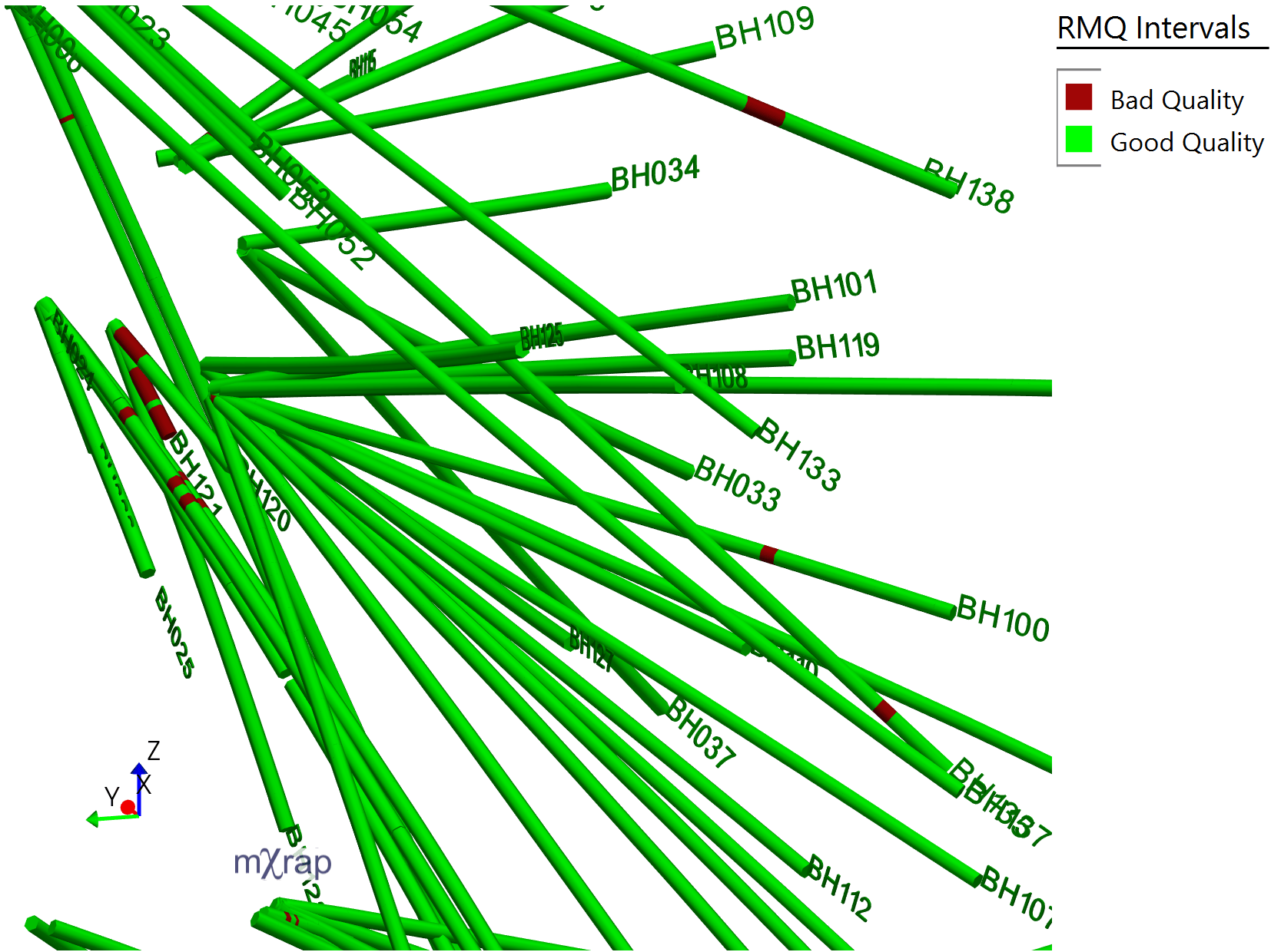 Figure 6: Quality of rock mass quality data visualised in 3D