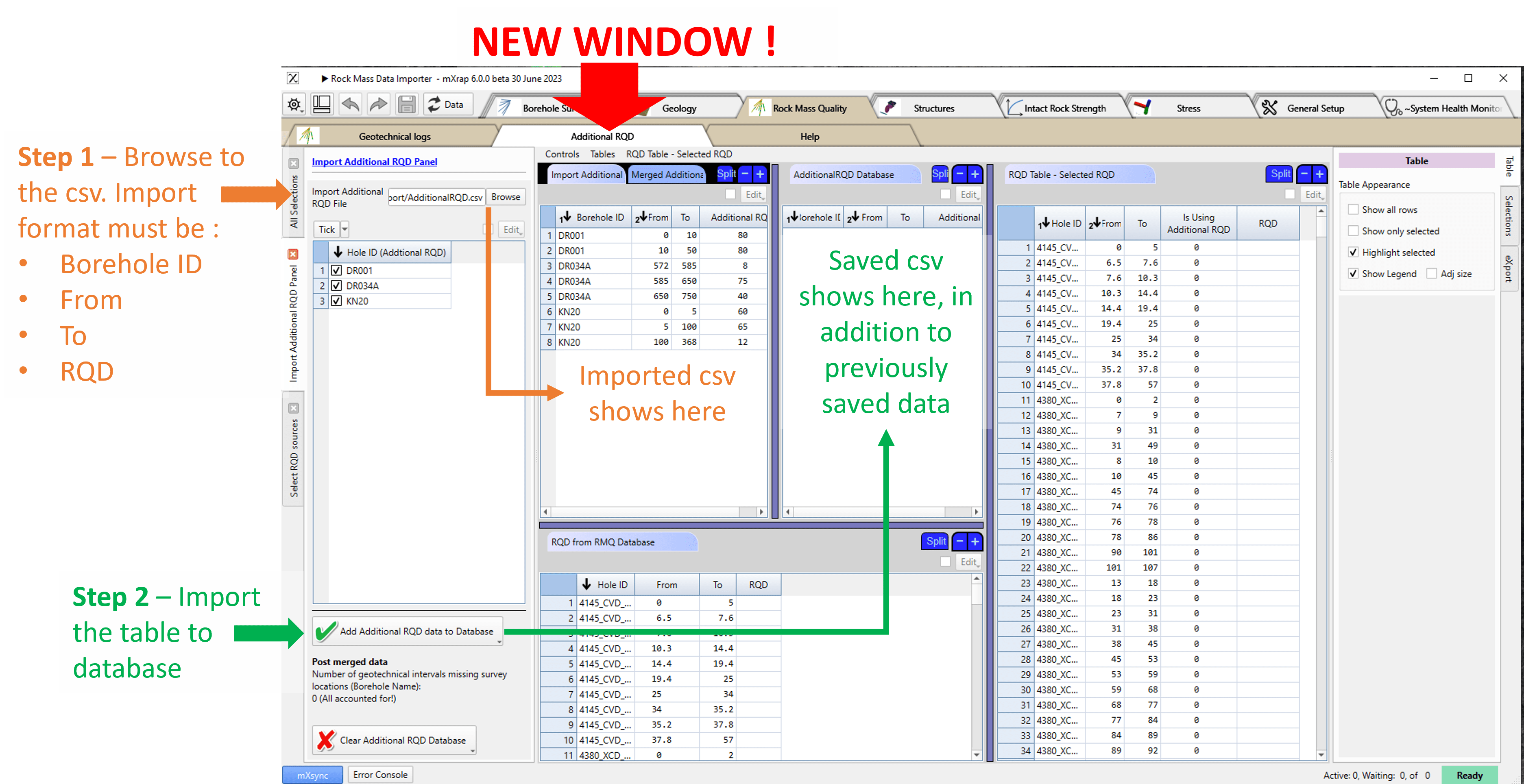 Figure 7: Import RQD data csv