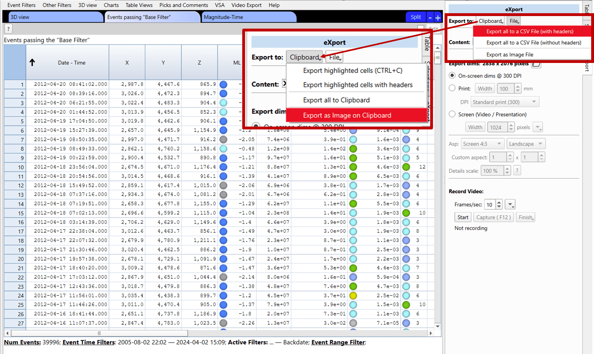 Table Export Options