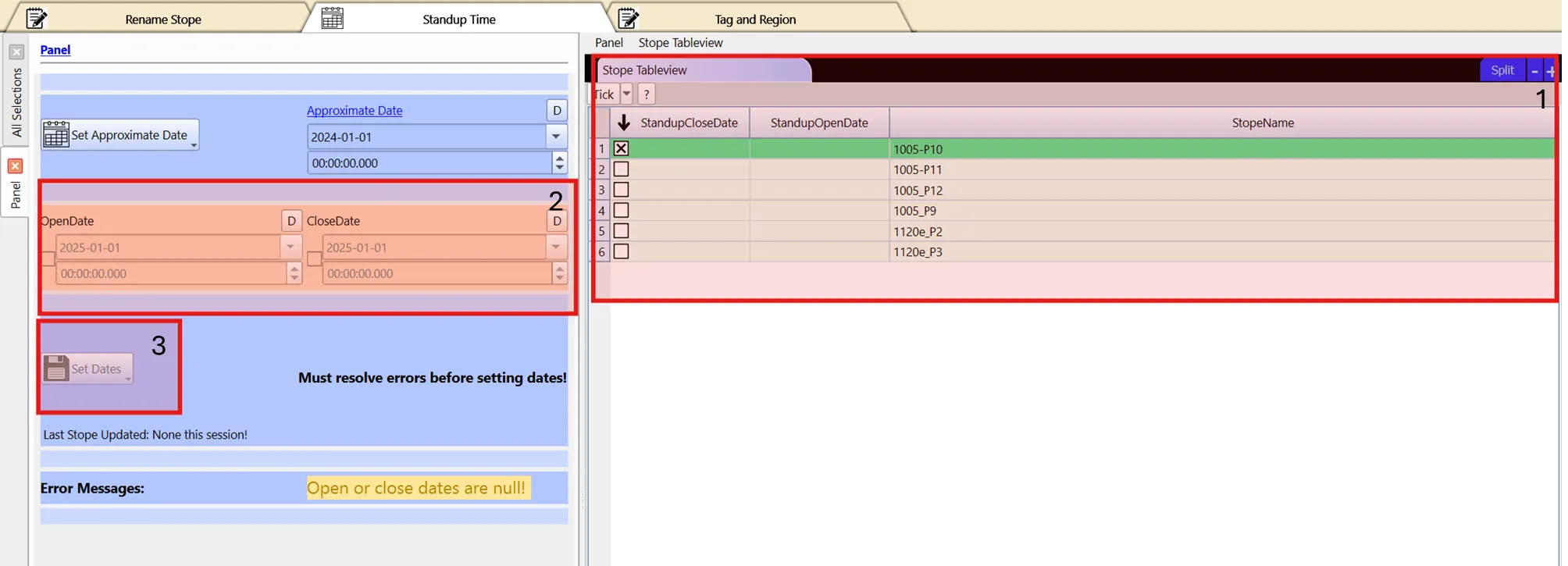 Standup time editing