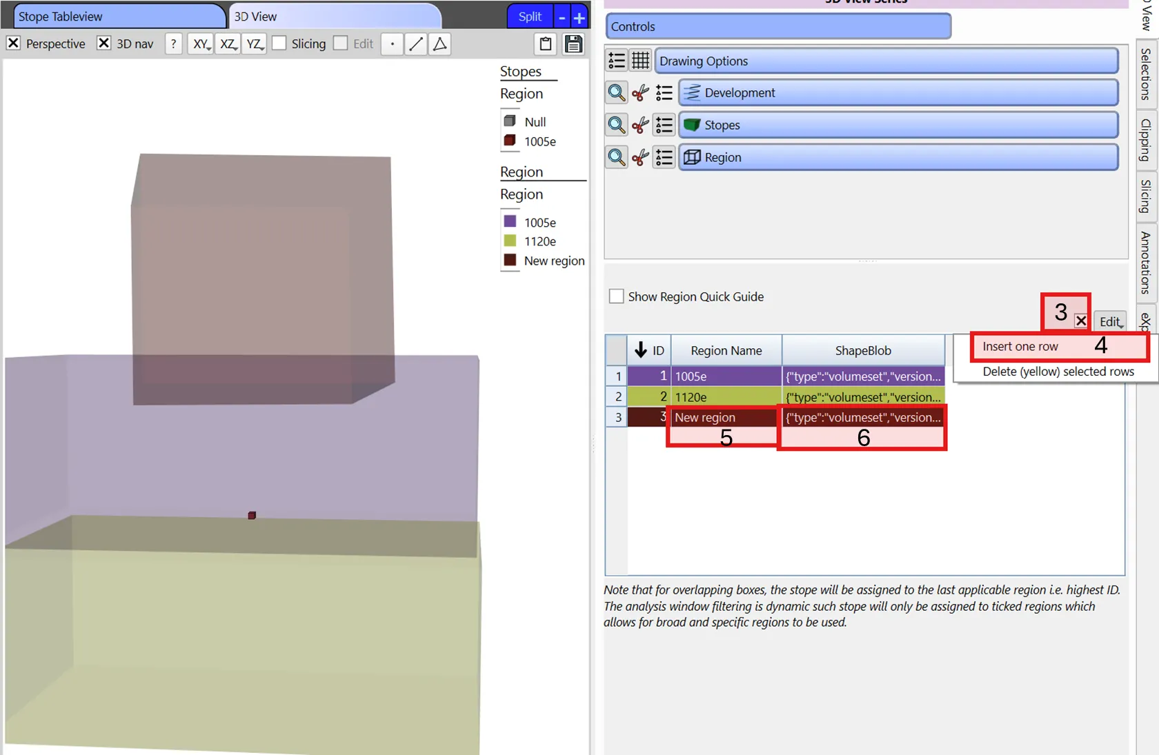 Region table editing